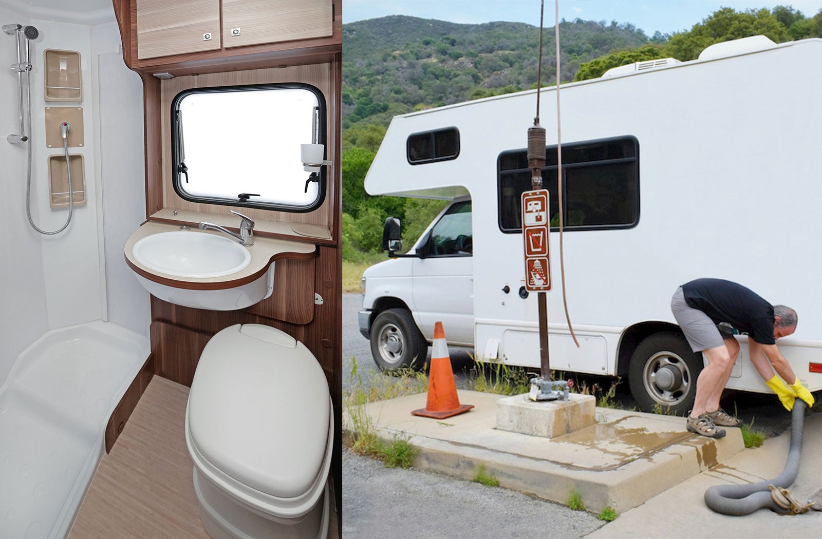 Portable RV/camper toilet and holding tank setup in Pasadena, Texas